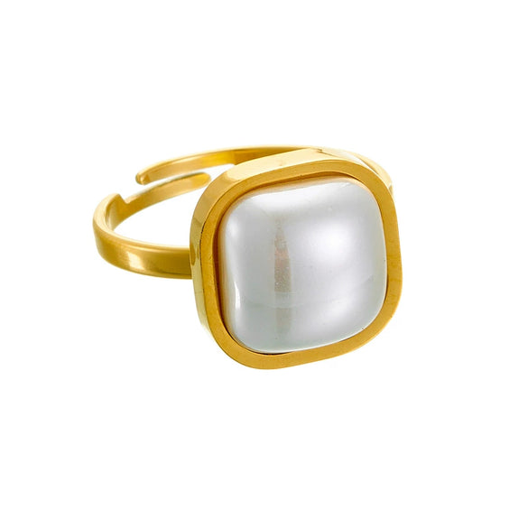 Wholesale Women's Fashion Retro Simple Geometric Pearl Square Stainless Steel Electroplated Ring Accessories