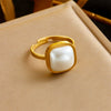 Wholesale Women's Fashion Retro Simple Geometric Pearl Square Stainless Steel Electroplated Ring Accessories