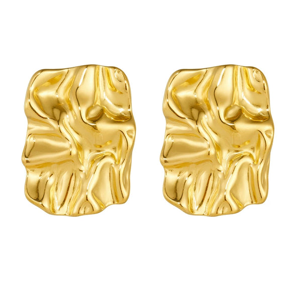 Wholesale Women's Fashion Retro Stainless Steel Pleated Square Electroplated Jewelry Earrings