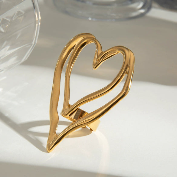Wholesale Women's Fashion Ring Jewelry Stainless Steel Double Layer Hollow Love Geometric Electroplated