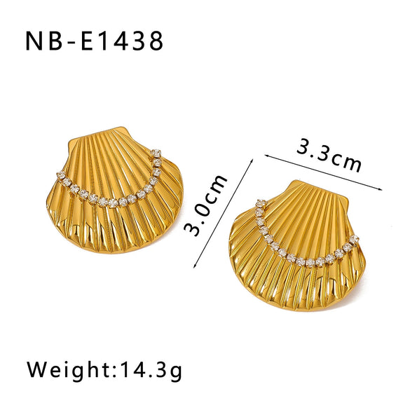 Wholesale Women's Fashion Shell Geometric Diamondencrusted Stainless Steel 18K Electroplated Earrings