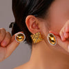 Wholesale Women's Fashion Shell Geometric Diamondencrusted Stainless Steel 18K Electroplated Earrings