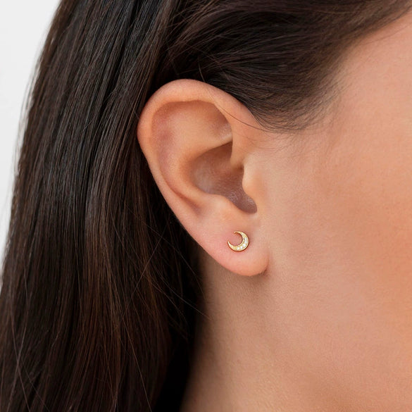 Wholesale Women's Fashion Silver Needle And Copper Electroplated Crescent Moonshaped Earrings With Star And Geometric Patterns