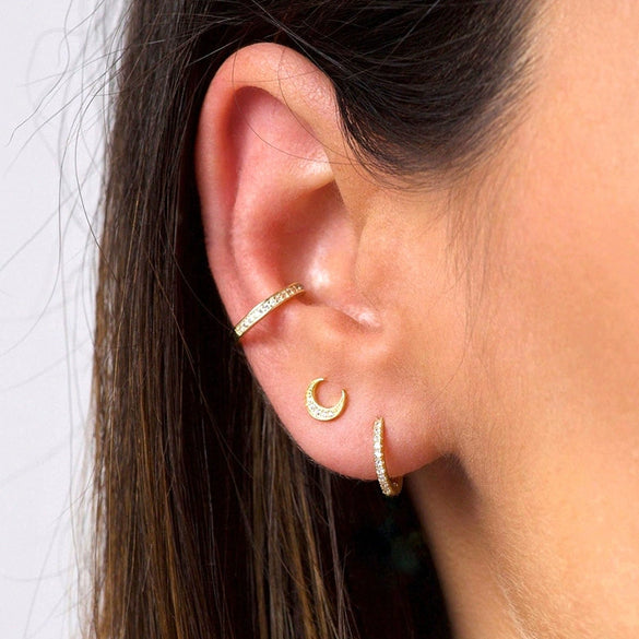 Wholesale Women's Fashion Silver Needle And Copper Electroplated Crescent Moonshaped Earrings With Star And Geometric Patterns