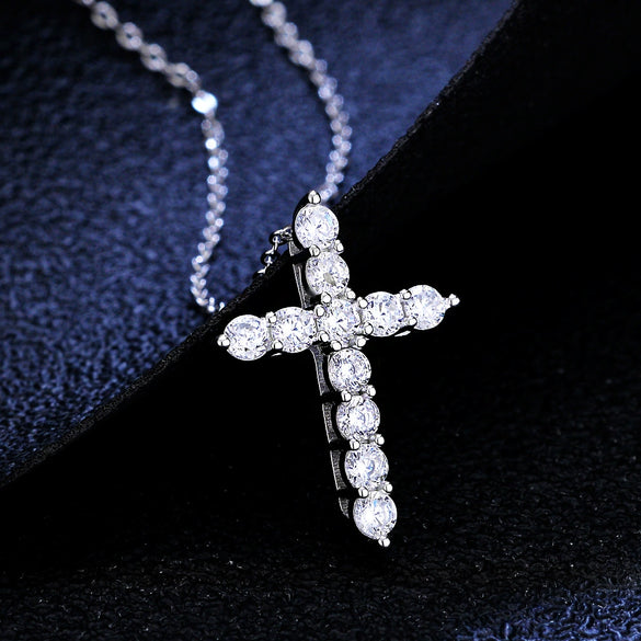Wholesale Women's Fashion Silver 925 Sterling Pendant Necklace With Geometric Cross And Moissanite Design