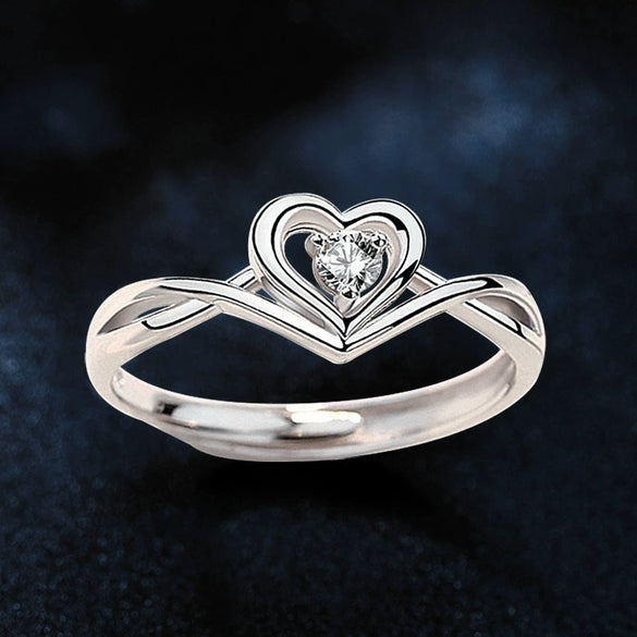 Wholesale Women's Fashion Silver 925 Sterling Silver Heart Shaped Zircon And Diamond Ring Jewelry