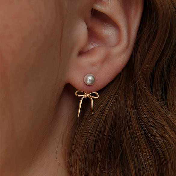 Wholesale Women's Fashion Simple Bow Tie Geometric Copper Gold Plated Earrings