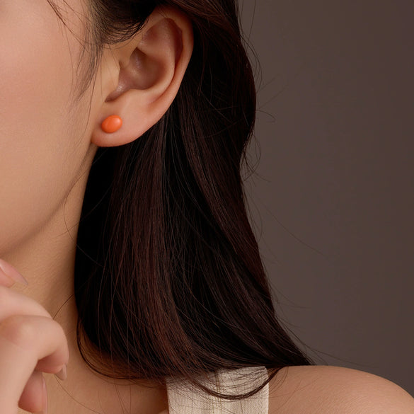 Wholesale Women's Fashion Simple Color Oil Dropping Stainless Steel Bean Earrings 18K Gold Plated