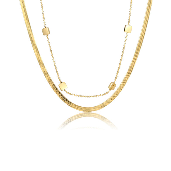 Wholesale Women's Fashion Simple Doublelayer Stainless Steel Necklace With Geometric Pattern And Electroplating Treatment