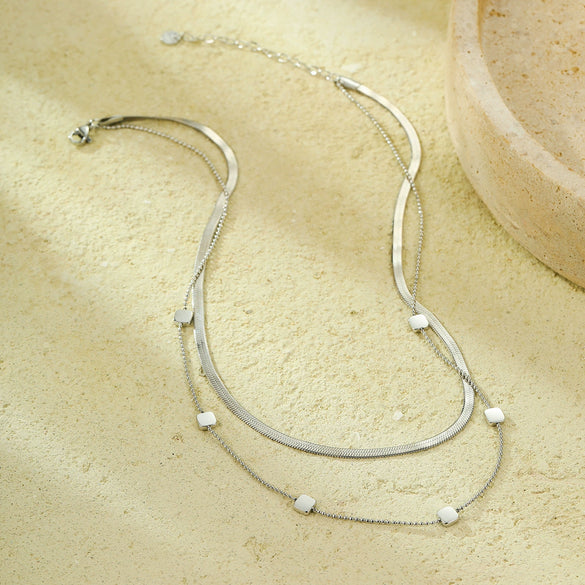 Wholesale Women's Fashion Simple Doublelayer Stainless Steel Necklace With Geometric Pattern And Electroplating Treatment