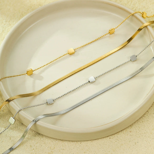 Wholesale Women's Fashion Simple Doublelayer Stainless Steel Necklace With Geometric Pattern And Electroplating Treatment