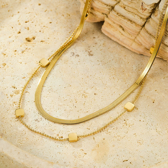 Wholesale Women's Fashion Simple Doublelayer Stainless Steel Necklace With Geometric Pattern And Electroplating Treatment