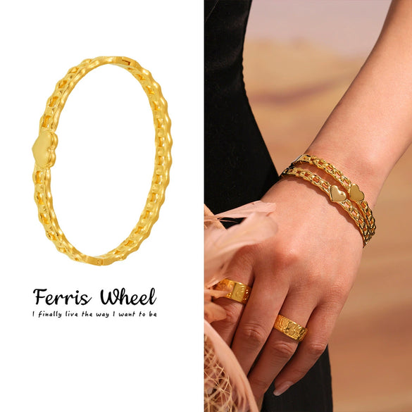 Wholesale Women's Fashion Simple Geometric Hollow Buckle Ferris Wheel Bracelet Stainless Steel 18K Gold Plated