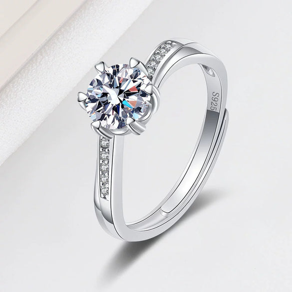 Wholesale Women's Fashion Simple Geometric S925 Sterling Silver Open Ring With Electroplating And Row Diamond