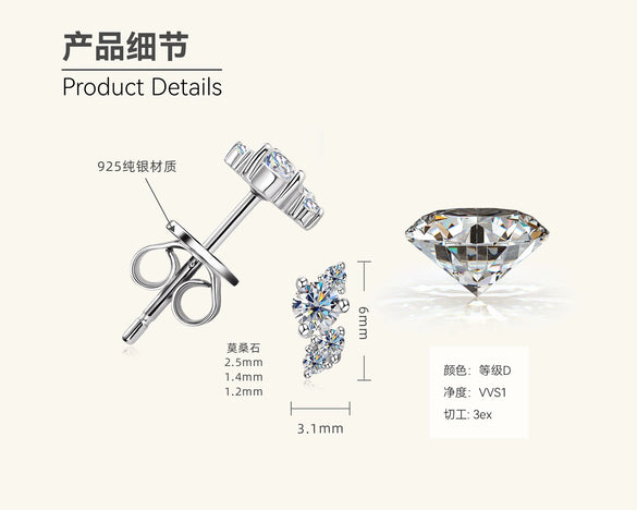 Wholesale Women's Fashion Simple Geometric Ushape Moissanite Earrings S925 Sterling Silver Electroplated