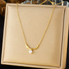 Wholesale Women's Fashion Simple Highend Irregular Pearl Chain Goldplated Stainless Steel Collarbone Necklace With Geometric Design
