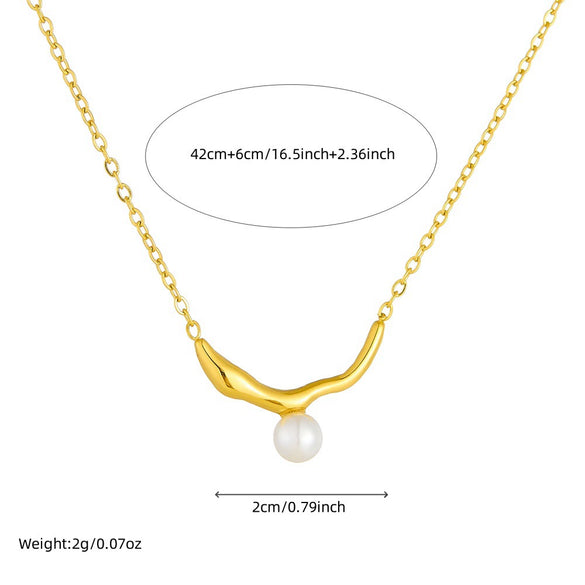 Wholesale Women's Fashion Simple Highend Irregular Pearl Chain Goldplated Stainless Steel Collarbone Necklace With Geometric Design