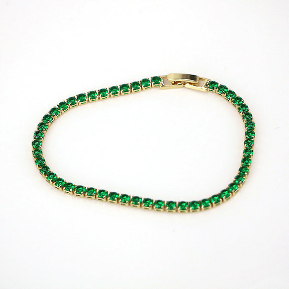 Wholesale Women's Fashion Simple Hip Hop Single Row Color Zircon Geometric Copper Bracelet