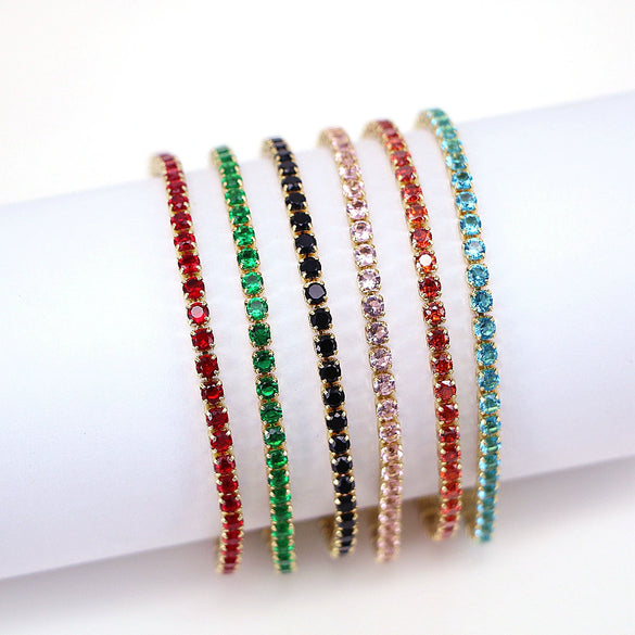Wholesale Women's Fashion Simple Hip Hop Single Row Color Zircon Geometric Copper Bracelet