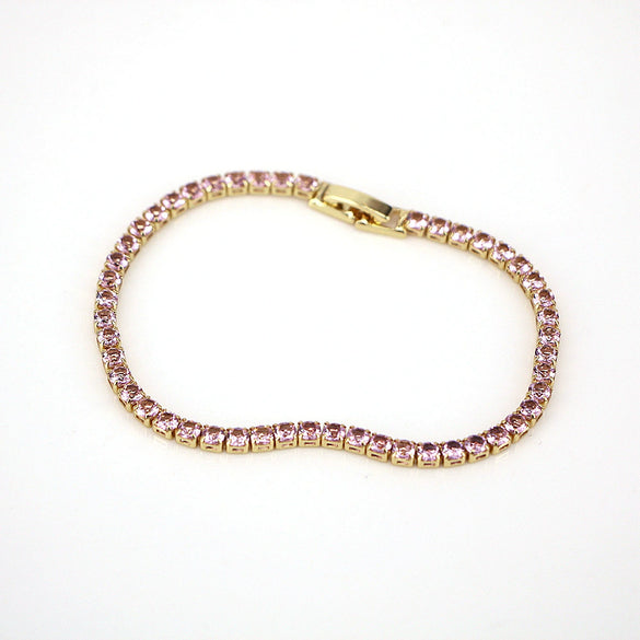 Wholesale Women's Fashion Simple Hip Hop Single Row Color Zircon Geometric Copper Bracelet