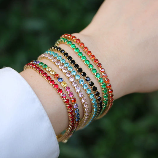 Wholesale Women's Fashion Simple Hip Hop Single Row Color Zircon Geometric Copper Bracelet