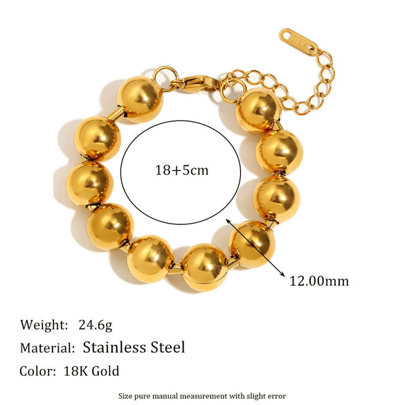 Wholesale Women's Fashion Simple Niche Allmatch Highgrade Bracelet Stainless Steel 18K Gold Plated Geometric Large Round Bead Electroplated