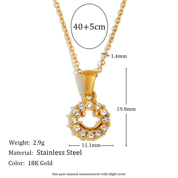 Wholesale Women's Fashion Simple Niche Personality Stainless Steel Electroplated 18K Gold Hollow Zircon Geometric Smiley Pendant Necklace