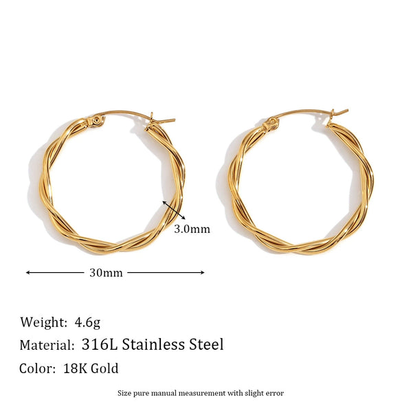 Wholesale Women's Fashion Simple Niche Winding Geometric Stainless Steel 18K Gold Plated Fine Linen Wreath Earrings