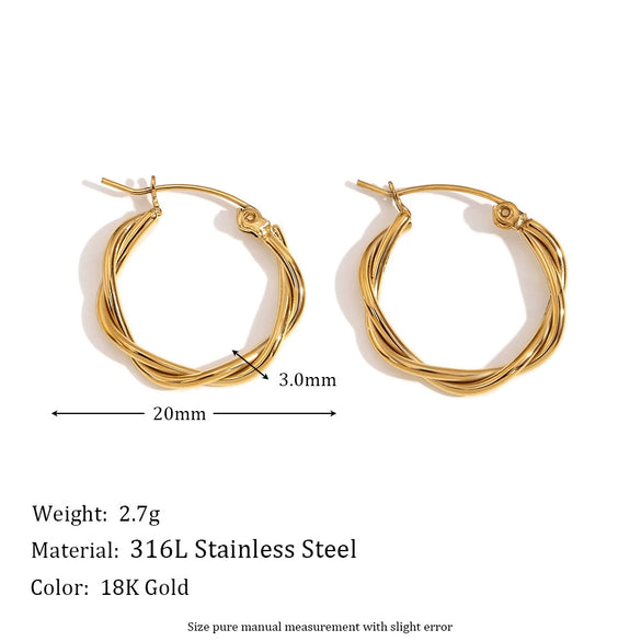 Wholesale Women's Fashion Simple Niche Winding Geometric Stainless Steel 18K Gold Plated Fine Linen Wreath Earrings