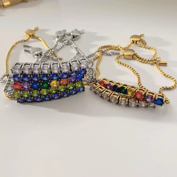 Wholesale Women's Fashion Simple Stainless Steel Zircon Bracelet Set With Geometric Style And Electroplating Treatment