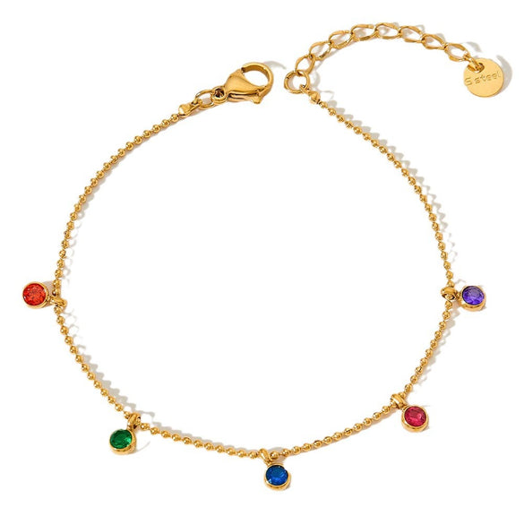 Wholesale Women's Fashion Simple Temperament Anklet Stainless Steel With Color Zircon And Geometric Design Plated For Non Fading