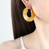 Wholesale Women's Fashion Simple Temperament Large Disc Hollow U Shaped Titanium Steel Gold Plated Earrings With Geometric Design
