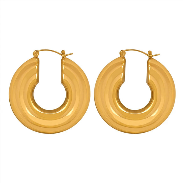 Wholesale Women's Fashion Simple Temperament Large Disc Hollow U Shaped Titanium Steel Gold Plated Earrings With Geometric Design