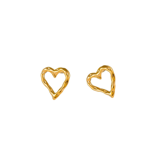 Wholesale Women's Fashion Simple Titanium Steel Geometric Heart Cut Out 18K Gold Plated Earrings