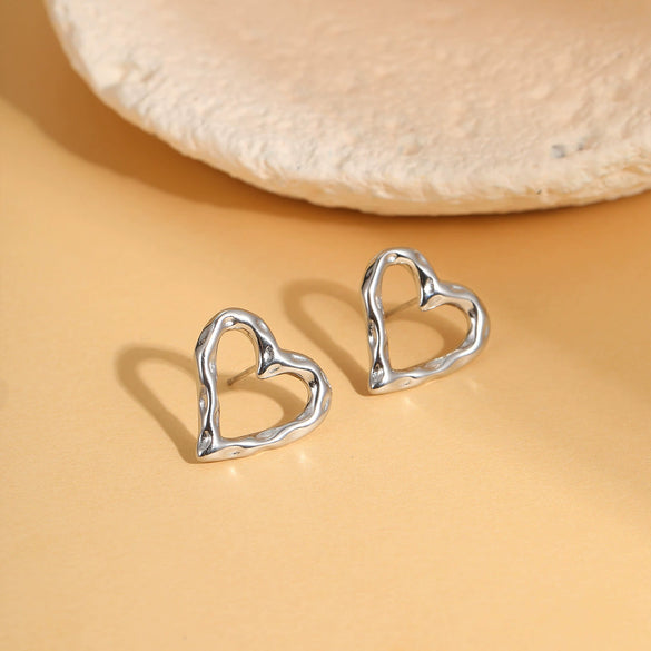 Wholesale Women's Fashion Simple Titanium Steel Geometric Heart Cut Out 18K Gold Plated Earrings