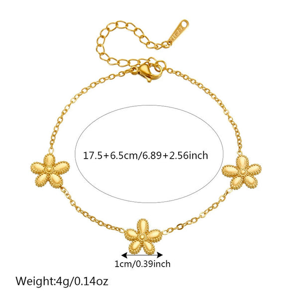Wholesale Women's Fashion Simple Versatile Goldplated Stainless Steel Fivepetal Flower Bracelet Jewelry