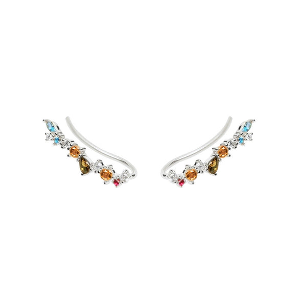 Wholesale Women's Fashion Small Fresh Geometric Multicolor Zircon Earrings Silver Needle Copper