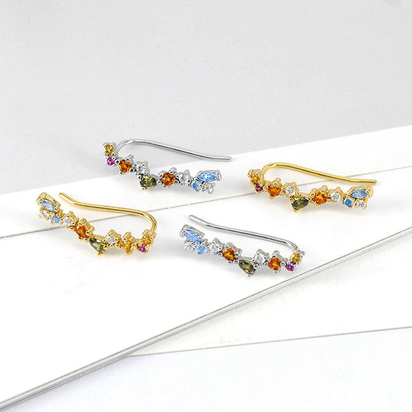 Wholesale Women's Fashion Small Fresh Geometric Multicolor Zircon Earrings Silver Needle Copper