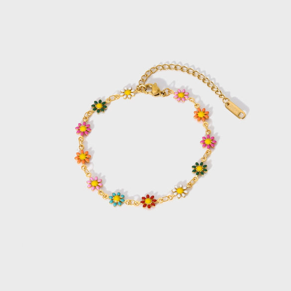 Wholesale Women's Fashion Small Wrinkle Chrysanthemum Stainless Steel Bracelet With Pvdp Furnace Real Gold Treatment