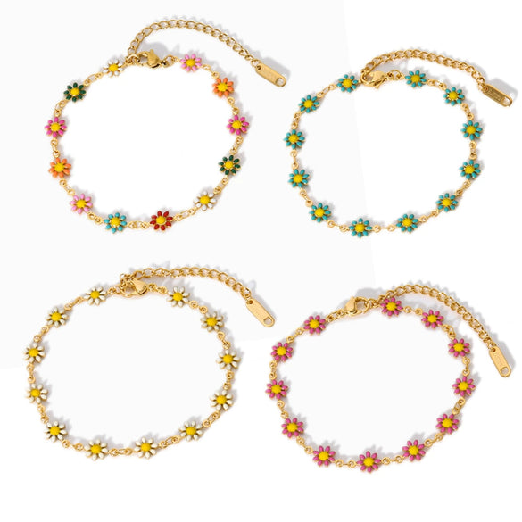 Wholesale Women's Fashion Small Wrinkle Chrysanthemum Stainless Steel Bracelet With Pvdp Furnace Real Gold Treatment