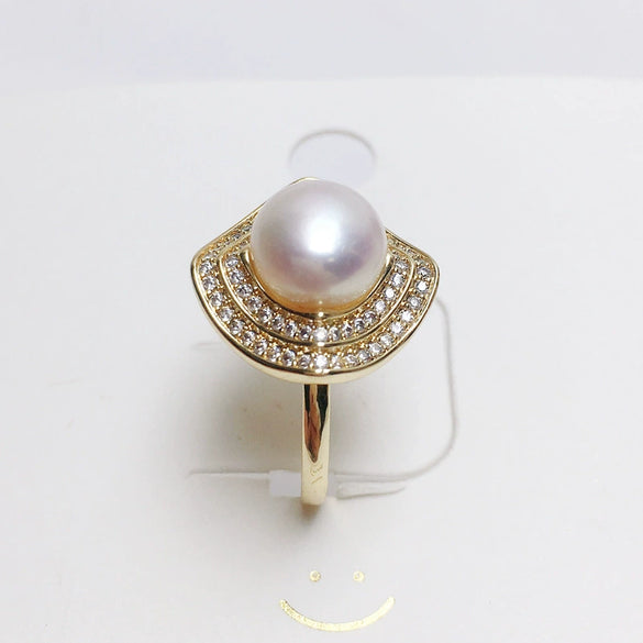 Wholesale Women's Fashion Square Freshwater Pearl Ring Copper Gold Plated