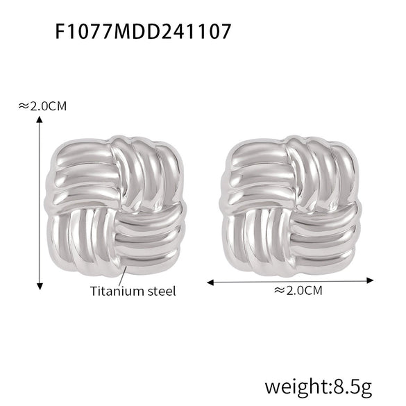Wholesale Women's Fashion Square Oblique Stripe Stainless Steel Gold Plated Electroplated Earrings Combination