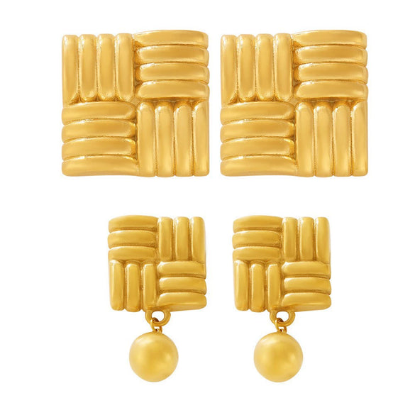 Wholesale Women's Fashion Square Oblique Stripe Stainless Steel Gold Plated Electroplated Earrings Combination
