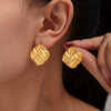 Wholesale Women's Fashion Square Oblique Stripe Stainless Steel Gold Plated Electroplated Earrings Combination