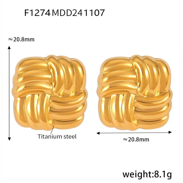 Wholesale Women's Fashion Square Oblique Stripe Stainless Steel Gold Plated Electroplated Earrings Combination