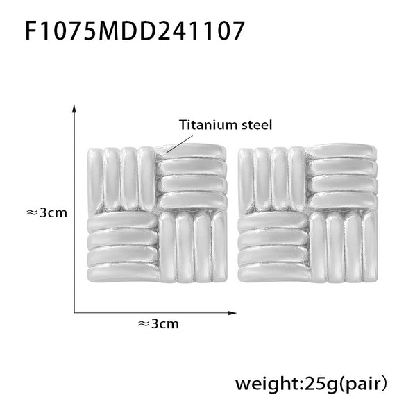 Wholesale Women's Fashion Square Oblique Stripe Stainless Steel Gold Plated Electroplated Earrings Combination
