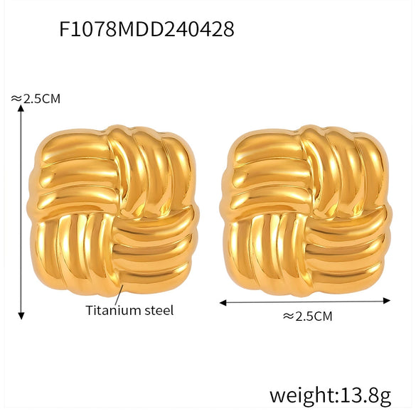 Wholesale Women's Fashion Square Oblique Stripe Stainless Steel Gold Plated Electroplated Earrings Combination