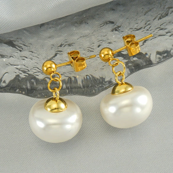 Wholesale Women's Fashion Stainless Steel And Imitation Pearl Geometric Earrings With Electroplating