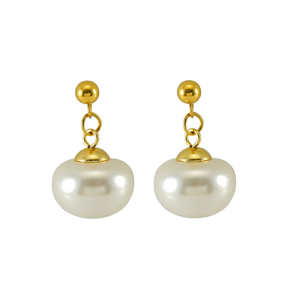 Wholesale Women's Fashion Stainless Steel And Imitation Pearl Geometric Earrings With Electroplating