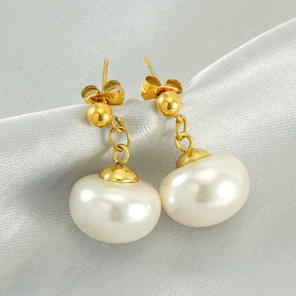 Wholesale Women's Fashion Stainless Steel And Imitation Pearl Geometric Earrings With Electroplating